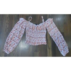 Forever 21 Crop Top Women's Medium Floral Multicolor Cold Shoulder Long Sleeve